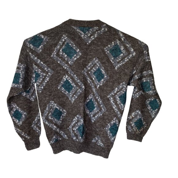 J.J. COCHRAN Vintage Size L Diamond Pattern Cardigan Sweater Button Front - Picture 2 of 6